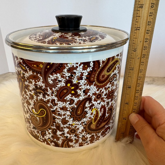 Enamelware Canisters with Lids by Fancipans Brown Paisley Print 70's Vintage EUC - Picture 5 of 11